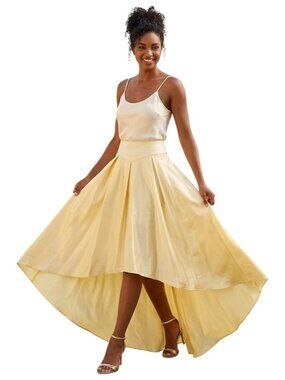 Butter Yellow Satin High Low Full Pleated Maxi Skirt Wedding Formal Size 14